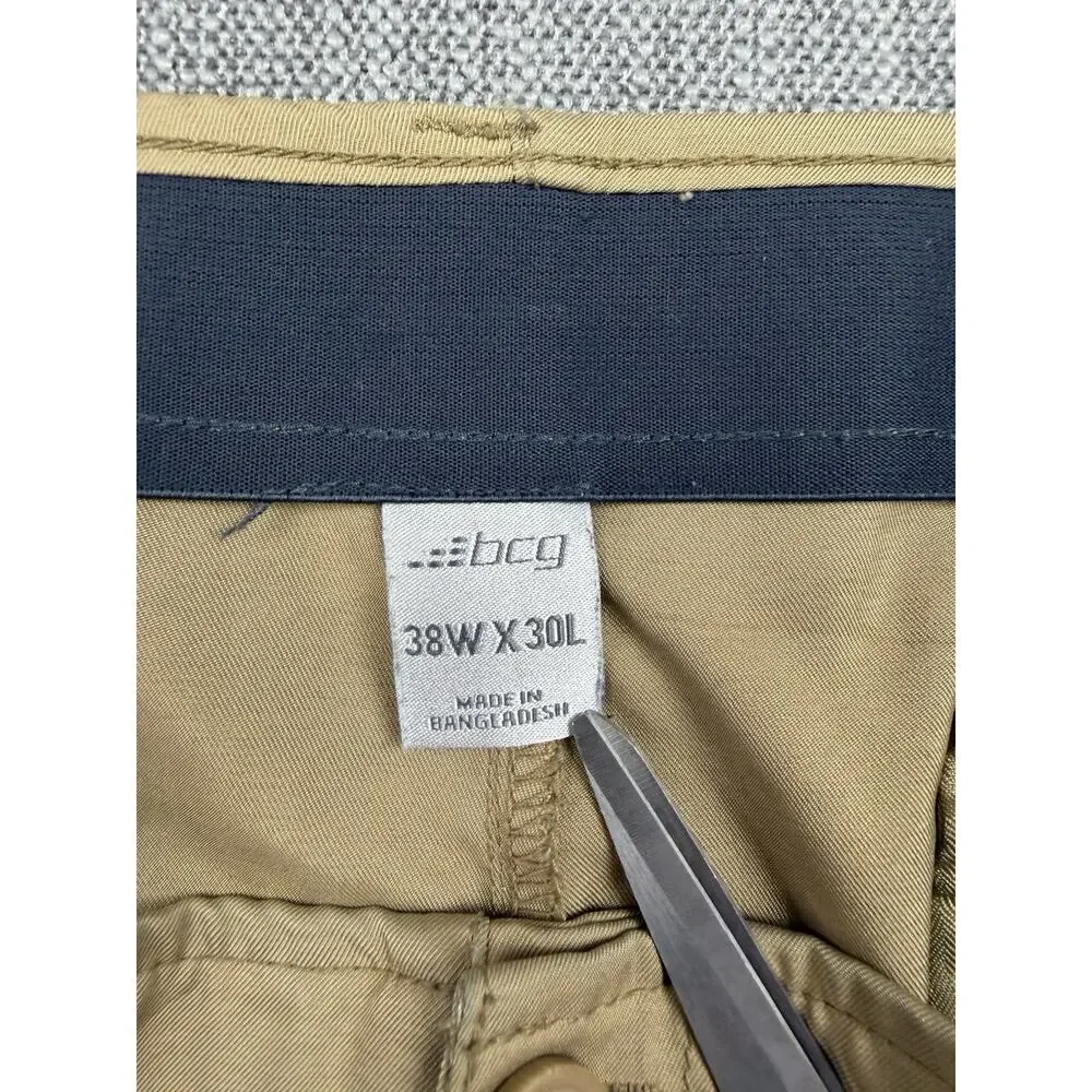 BCG Men’s Khaki Pants 38x30 Stretch Flat Front Golf Casual Performance